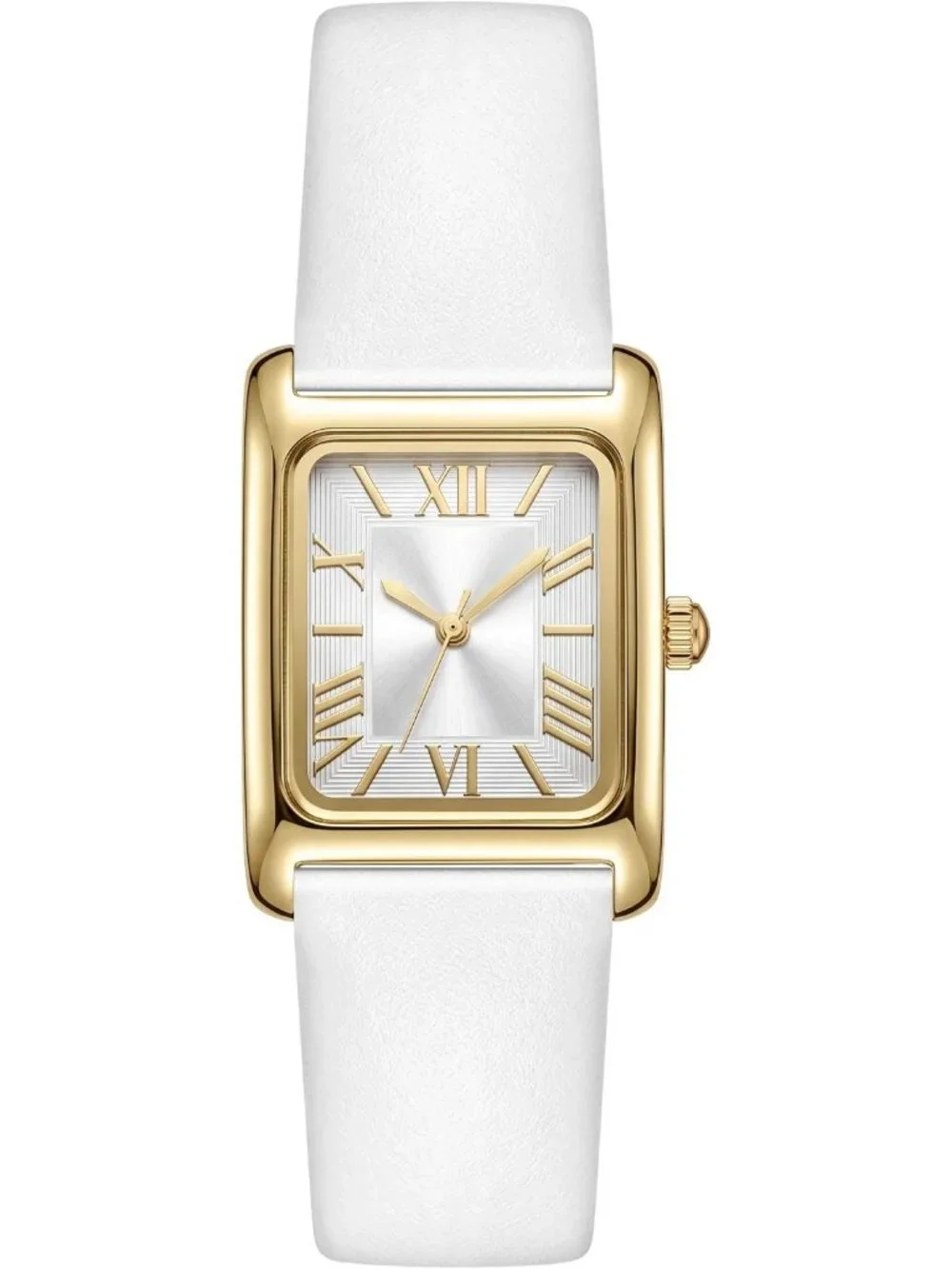 Women's White Gold Roman Numerals Leather Strap Square Face Analog Vintage Watch